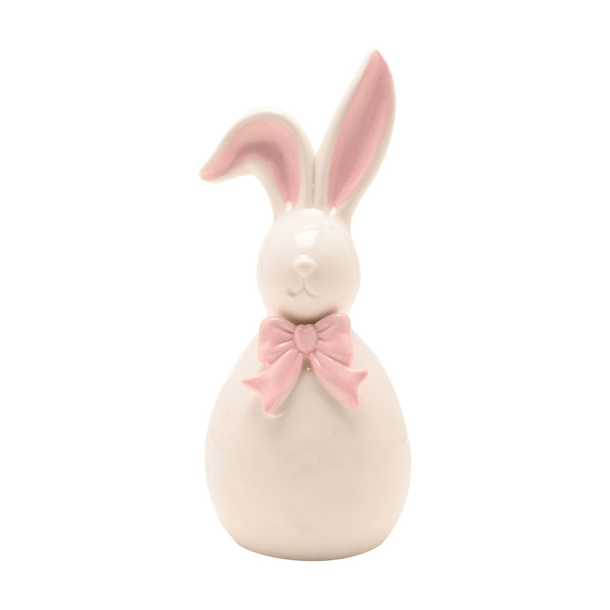 Porcelain Easter Bunny Figurine with Bow 16cm - Cream & Pink