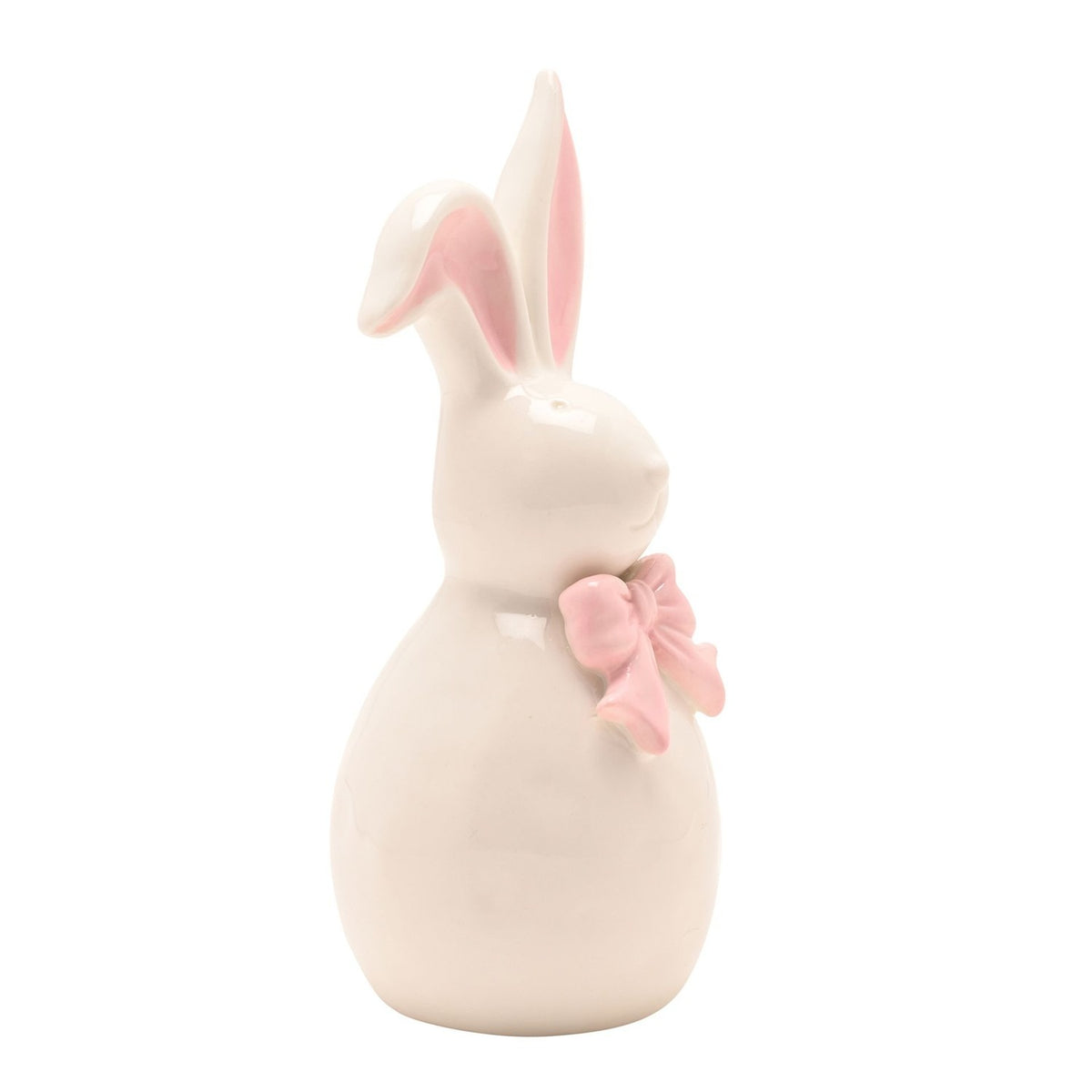 Porcelain Easter Bunny Figurine with Bow 16cm - Cream & Pink