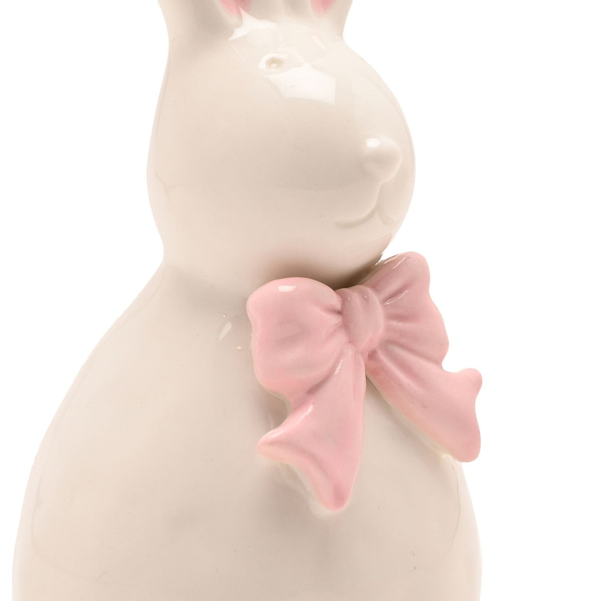 Porcelain Easter Bunny Figurine with Bow 16cm - Cream & Pink