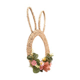 Bunny Ears Egg Wooden Easter Wreath with Flowers - Brown