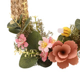 Bunny Ears Egg Wooden Easter Wreath with Flowers - Brown