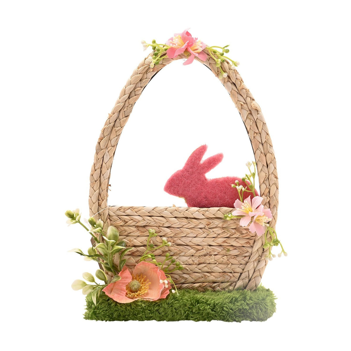 Easter Bunny in Flower Basket Decoration 26.6cm - Natural & Green