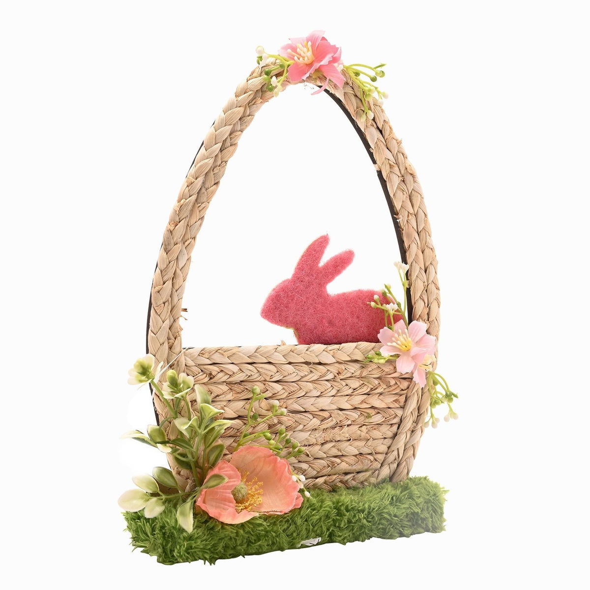 Easter Bunny in Flower Basket Decoration 26.6cm - Natural & Green