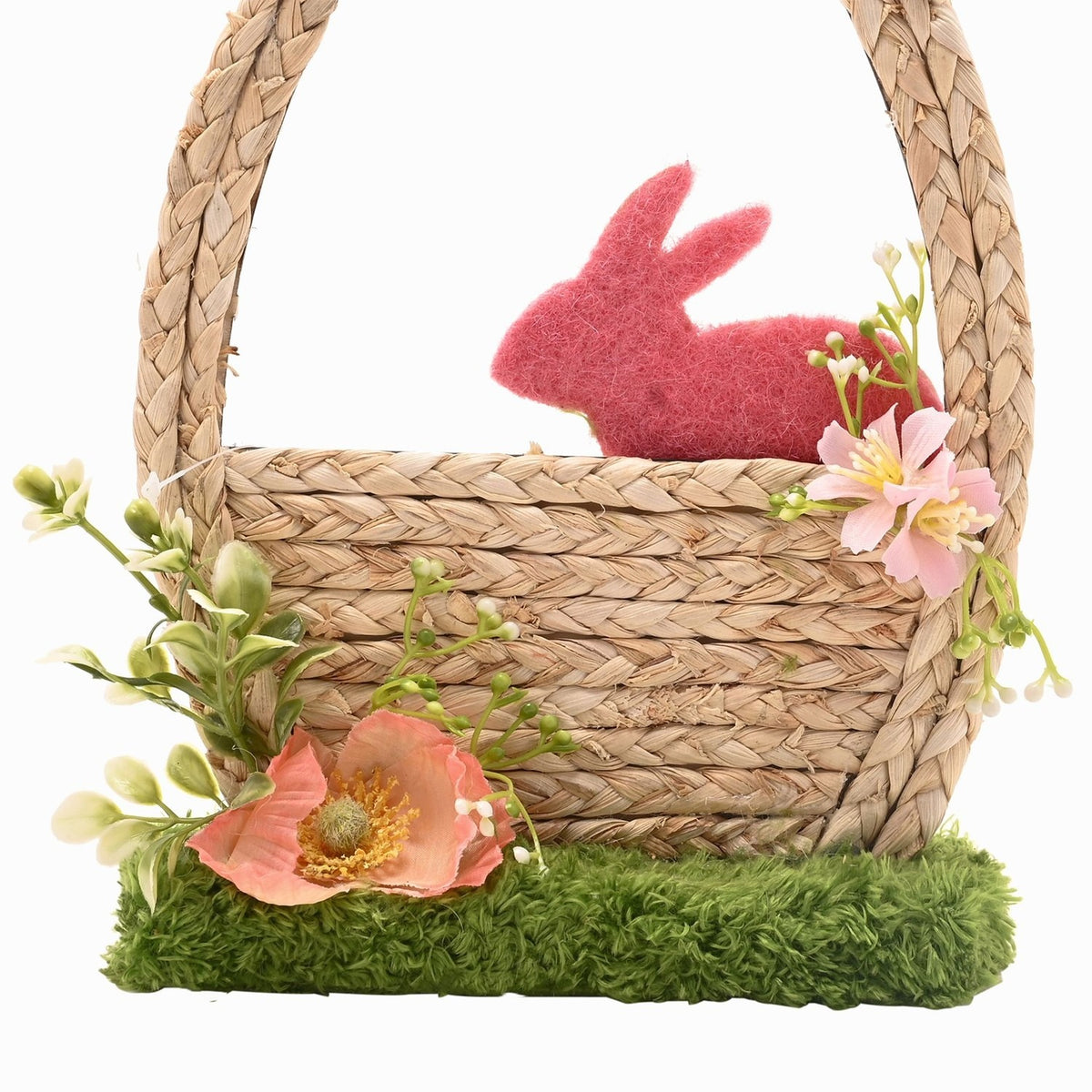 Easter Bunny in Flower Basket Decoration 26.6cm - Natural & Green