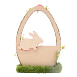 Easter Bunny in Flower Basket Decoration 26.6cm - Natural & Green