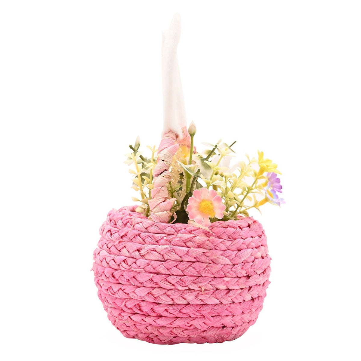 Easter Bunny Basket Decoration Plastic Faux Flower Bundle - Pink
