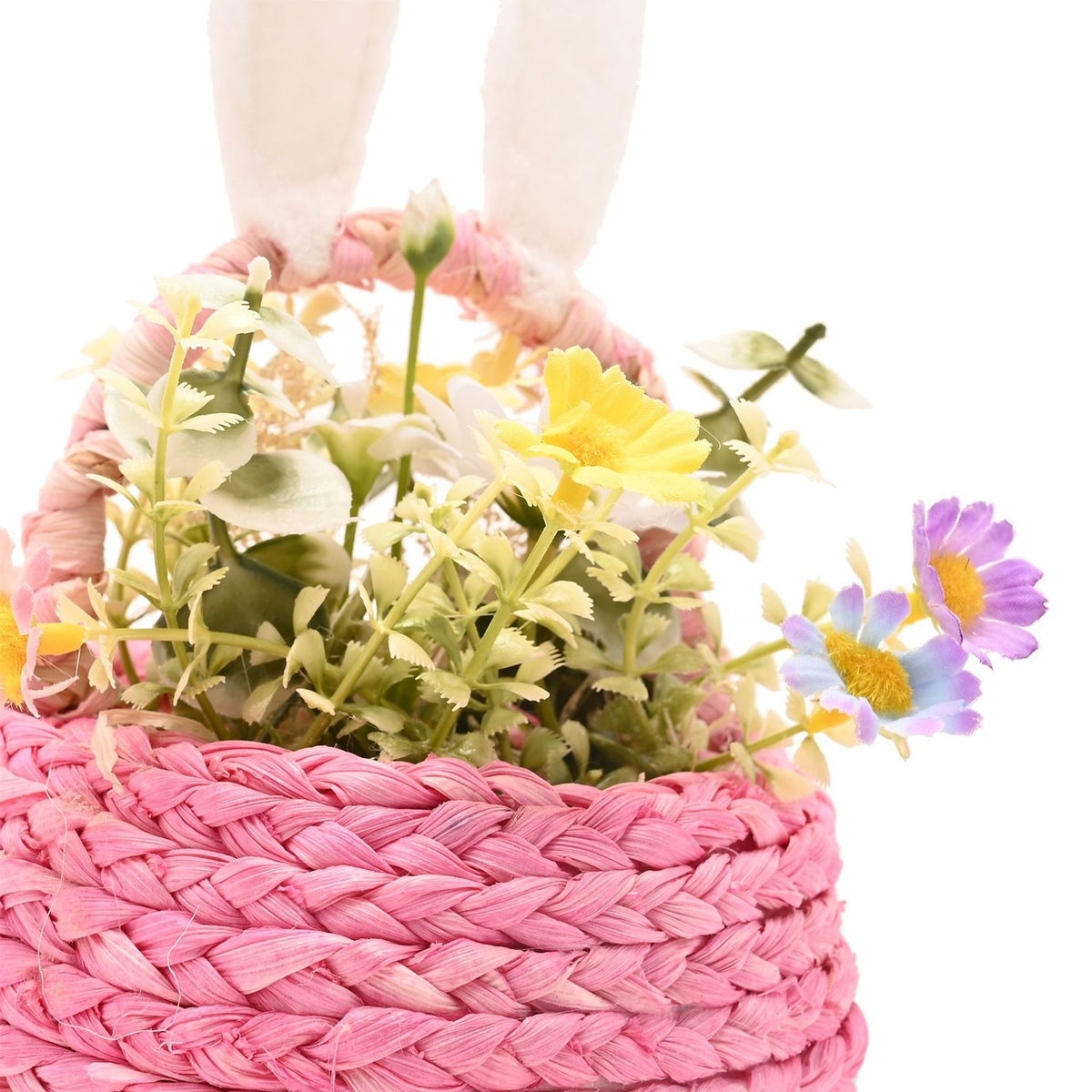 Easter Bunny Basket Decoration Plastic Faux Flower Bundle - Pink
