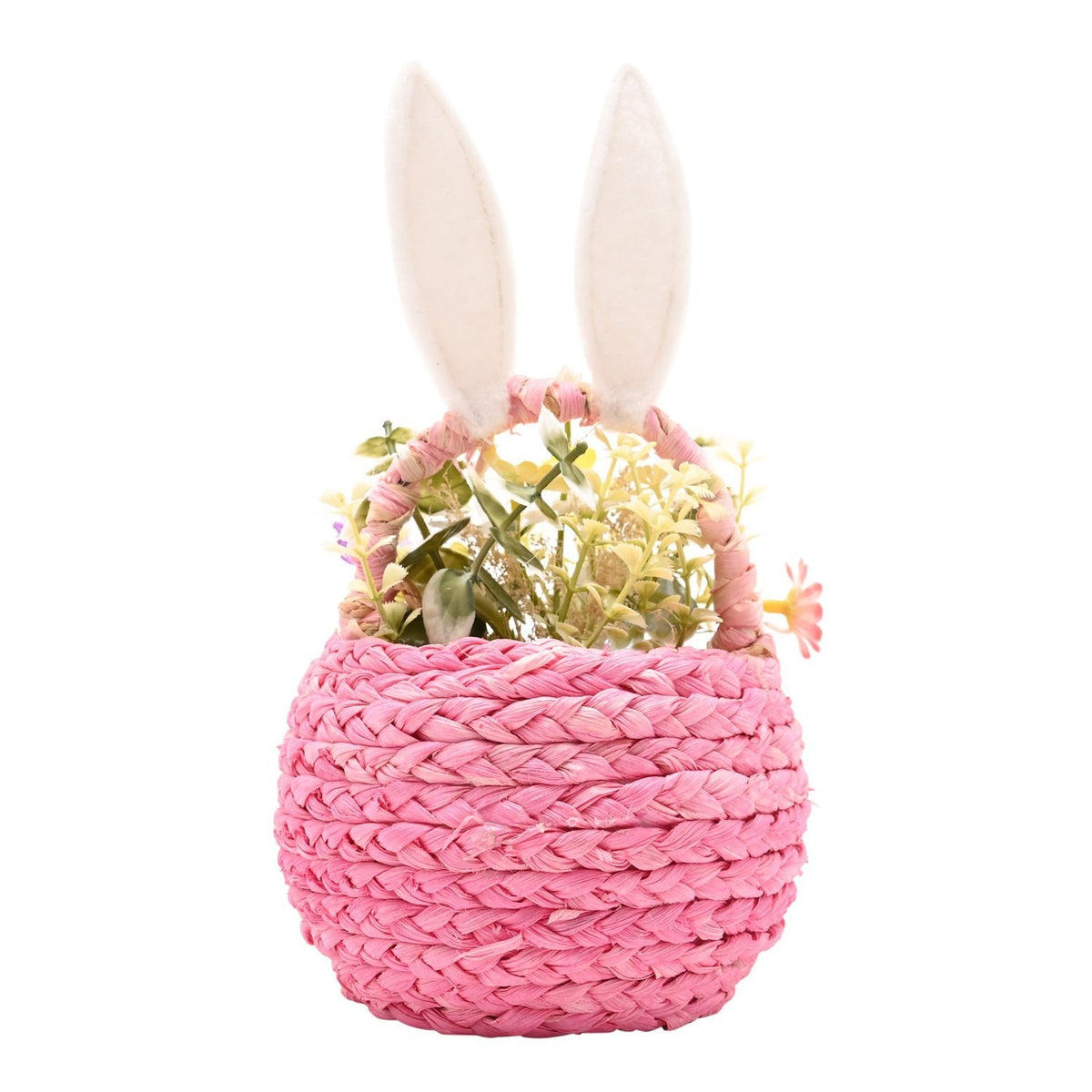 Easter Bunny Basket Decoration Plastic Faux Flower Bundle - Pink
