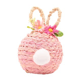 Faux Flower Easter Bunny Woven Plastic Decoration - Pink