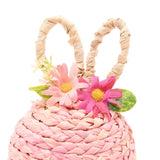 Faux Flower Easter Bunny Woven Plastic Decoration - Pink