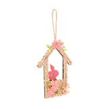 Faux Flower Easter Felt Bunny Hut Hanging Decoration - Brown