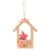 Faux Flower Easter Felt Bunny Hut Hanging Decoration - Brown