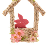 Faux Flower Easter Felt Bunny Hut Hanging Decoration - Brown