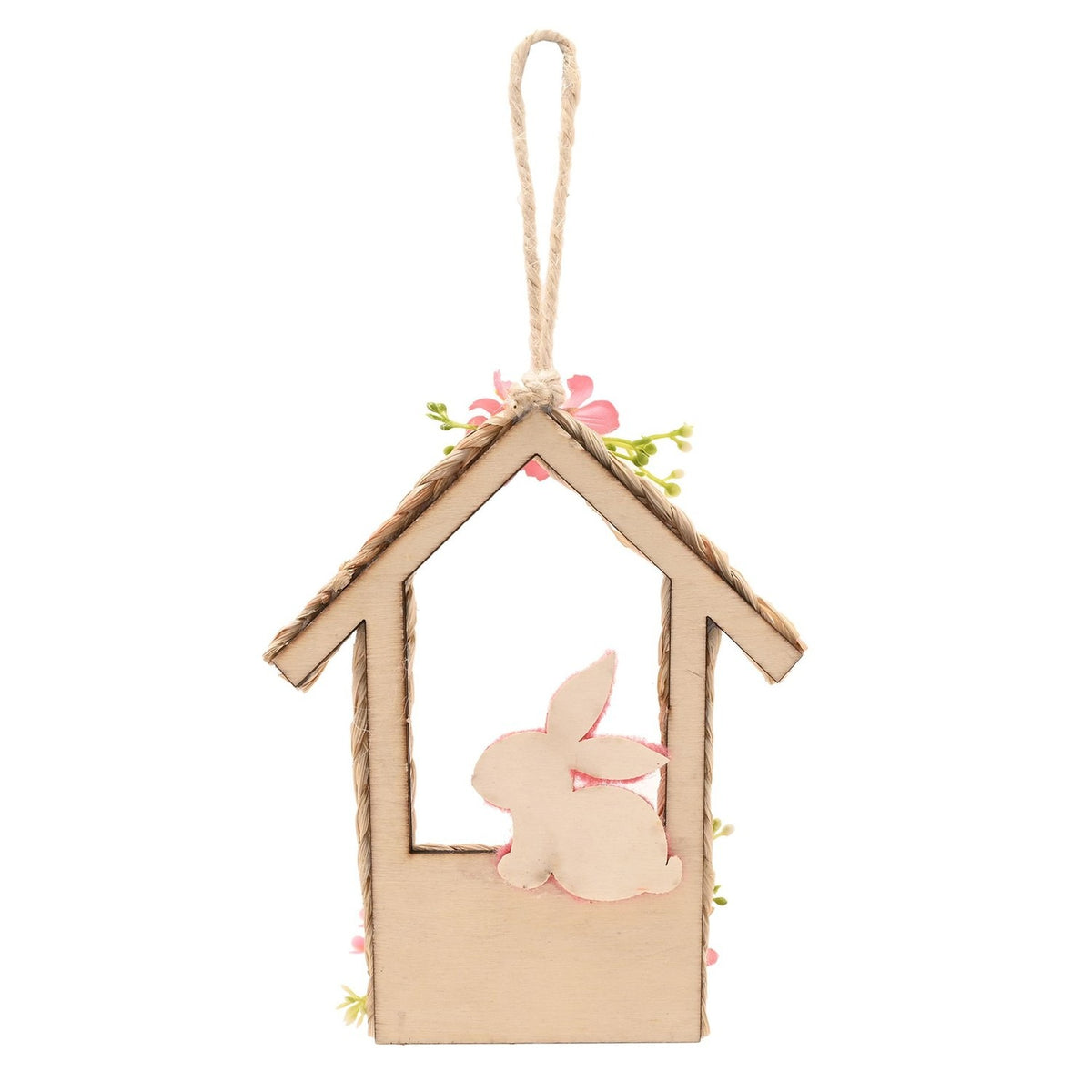 Faux Flower Easter Felt Bunny Hut Hanging Decoration - Brown