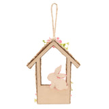 Faux Flower Easter Felt Bunny Hut Hanging Decoration - Brown