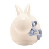 Easter Sitting Bunny Ceramic Figurine with Blue Bow - White
