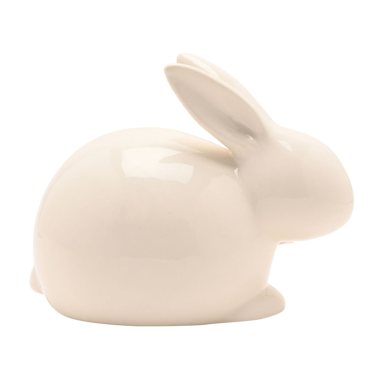 Crouching Bunny Stoneware Figurine with Bow - Cream & Pink