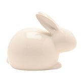 Crouching Bunny Stoneware Figurine with Bow - Cream & Pink