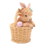 Easter Highland Cow in Basket Resin Figurine - Brown & Beige