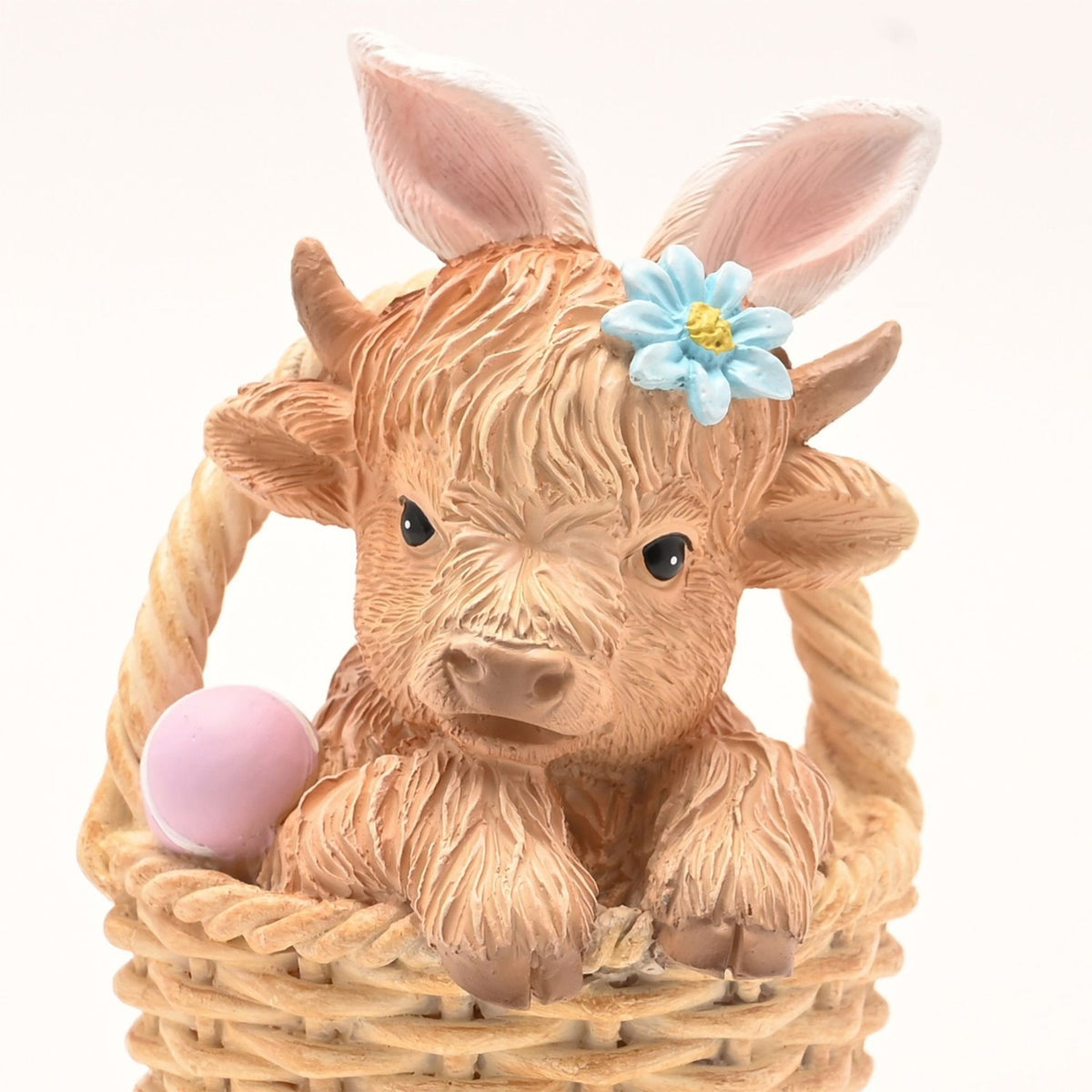 Easter Highland Cow in Basket Resin Figurine - Brown & Beige