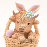 Easter Highland Cow in Basket Resin Figurine - Brown & Beige