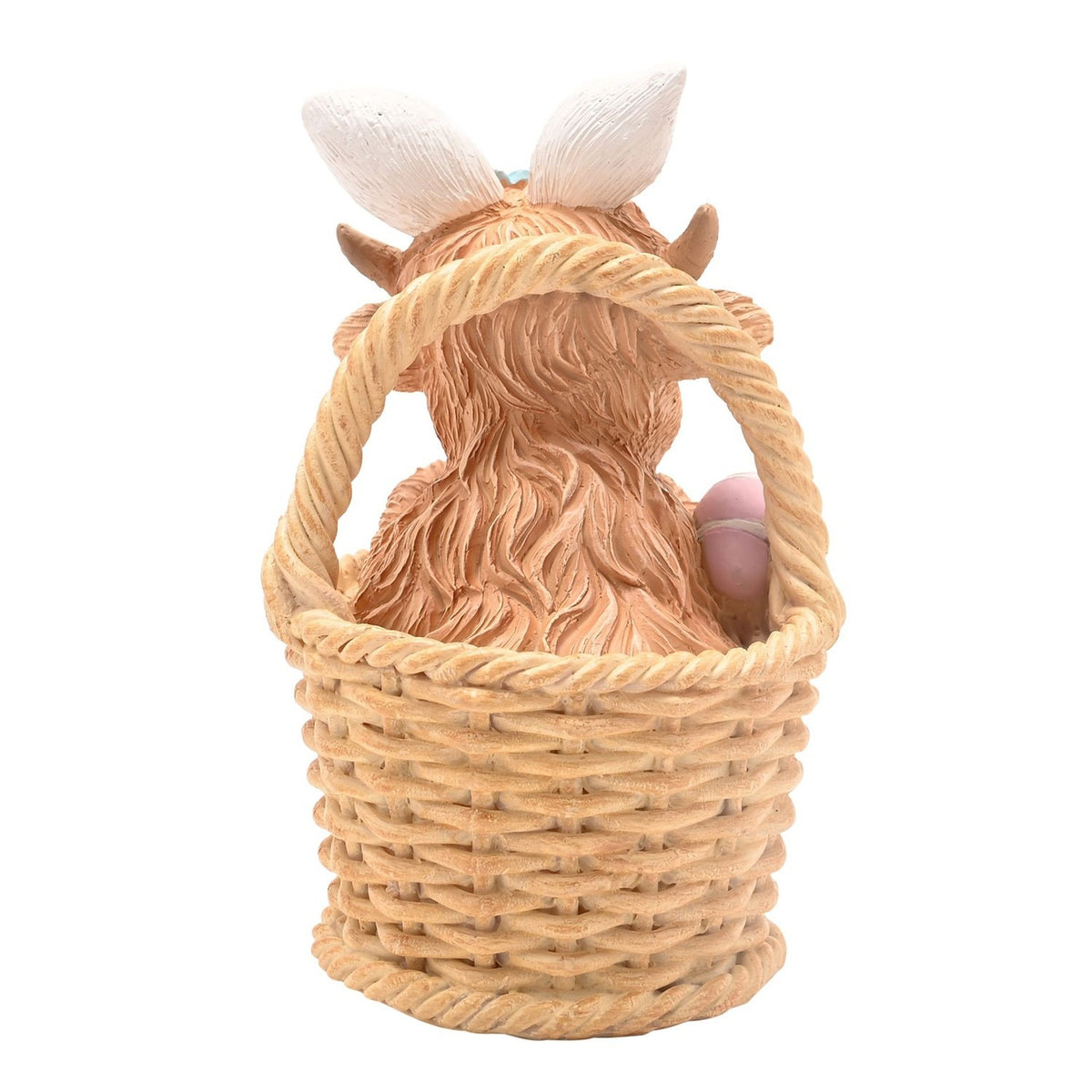 Easter Highland Cow in Basket Resin Figurine - Brown & Beige