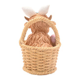 Easter Highland Cow in Basket Resin Figurine - Brown & Beige