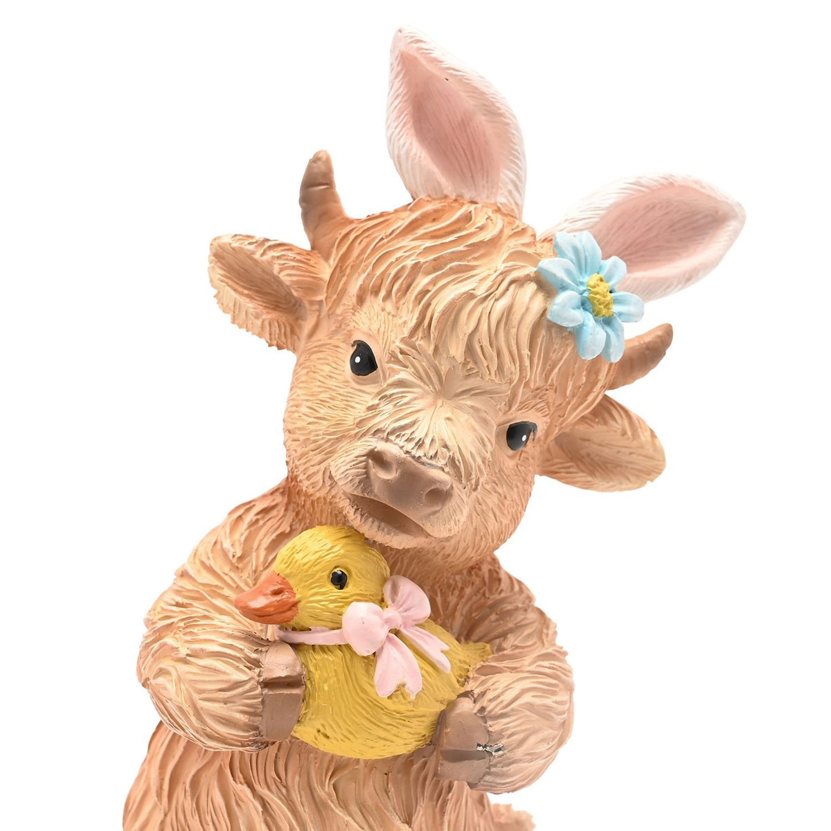 Standing Highland Cow Resin Figurine with Bunny Ears - Brown