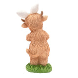 Standing Highland Cow Resin Figurine with Bunny Ears - Brown