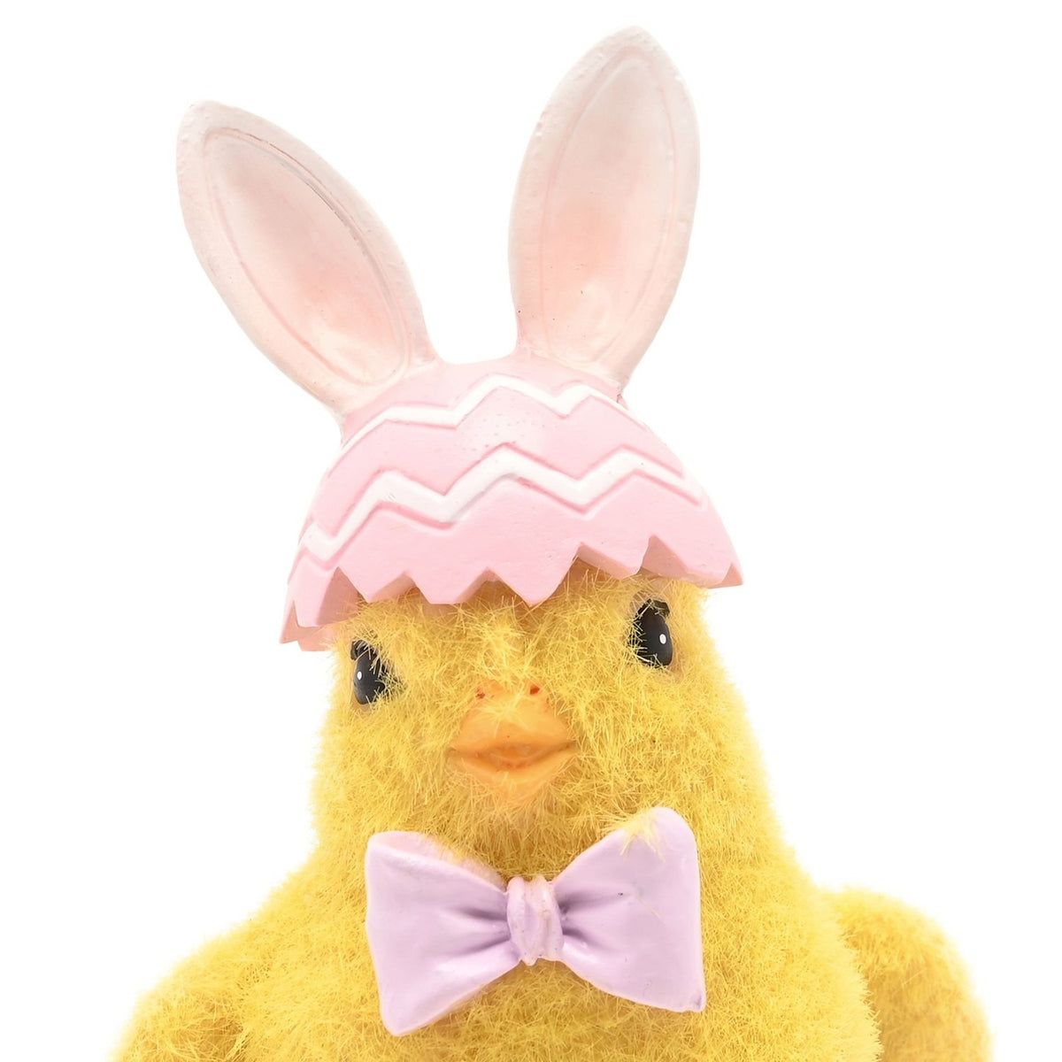 Easter Chick Resin Figurine with Bunny Ears and Bow - Yellow