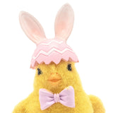 Easter Chick Resin Figurine with Bunny Ears and Bow - Yellow