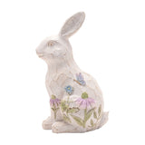 Spring Rabbit Resin Figurine with Embossed Flowers - Cream