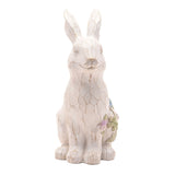 Spring Rabbit Resin Figurine with Embossed Flowers - Cream