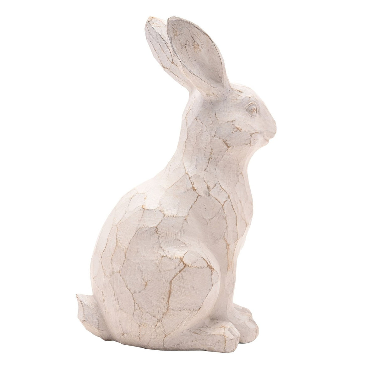 Spring Rabbit Resin Figurine with Embossed Flowers - Cream