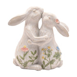 Spring Cuddle Rabbits Wildflower Resin Figurine - Cream