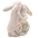 Spring Cuddle Rabbits Wildflower Resin Figurine - Cream
