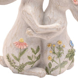 Spring Cuddle Rabbits Wildflower Resin Figurine - Cream