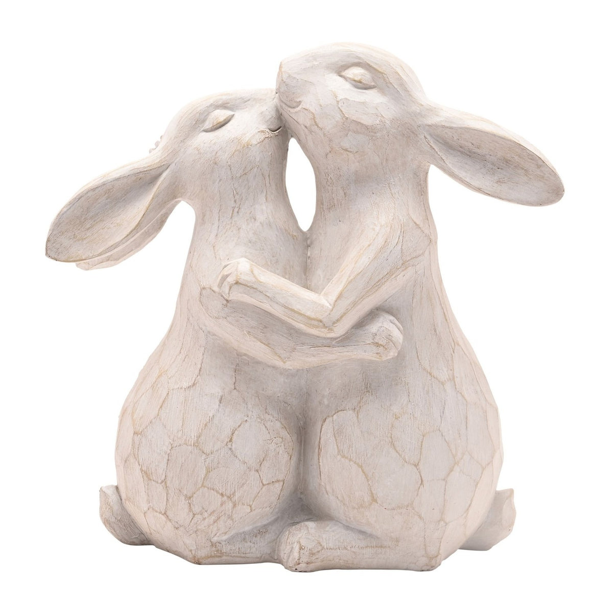 Spring Cuddle Rabbits Wildflower Resin Figurine - Cream