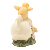 Three Easter Chicks on Jug Resin Figurine with Pink Flowers