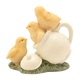 Three Easter Chicks on Jug Resin Figurine with Pink Flowers