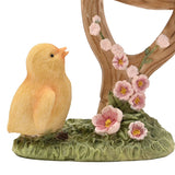 Three Chicks and Shovel Resin Figurine with Pink Blossom