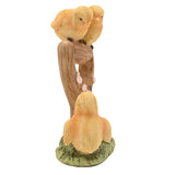 Three Chicks and Shovel Resin Figurine with Pink Blossom
