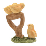 Three Chicks and Shovel Resin Figurine with Pink Blossom