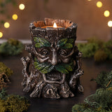 Green Man Tree Trunk Resin Tealight Candle Holder - Bronze