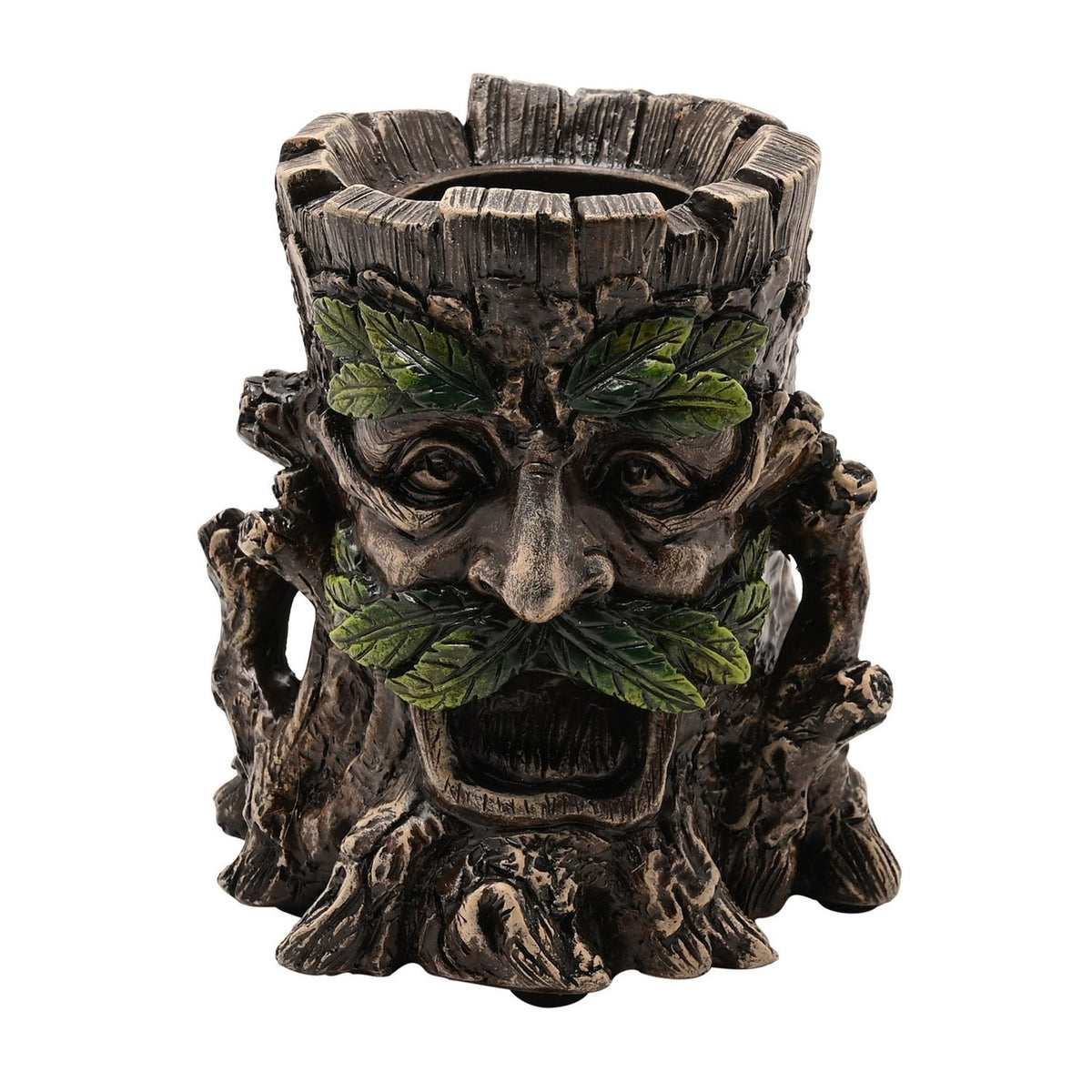 Green Man Tree Trunk Resin Tealight Candle Holder - Bronze