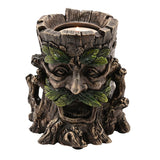 Green Man Tree Trunk Resin Tealight Candle Holder - Bronze