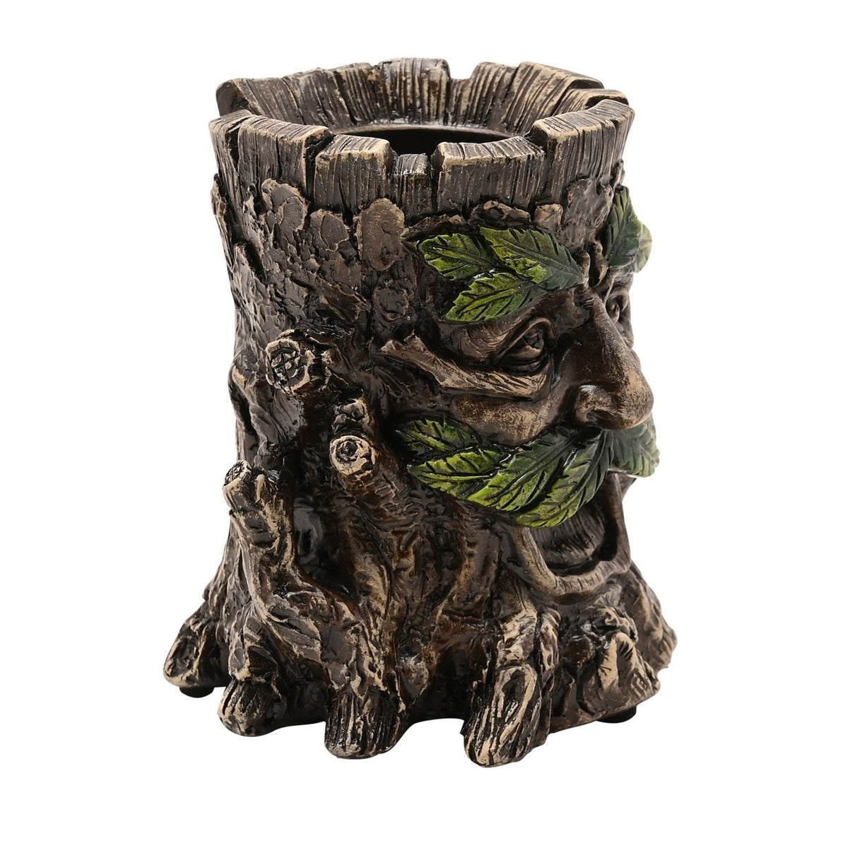 Green Man Tree Trunk Resin Tealight Candle Holder - Bronze