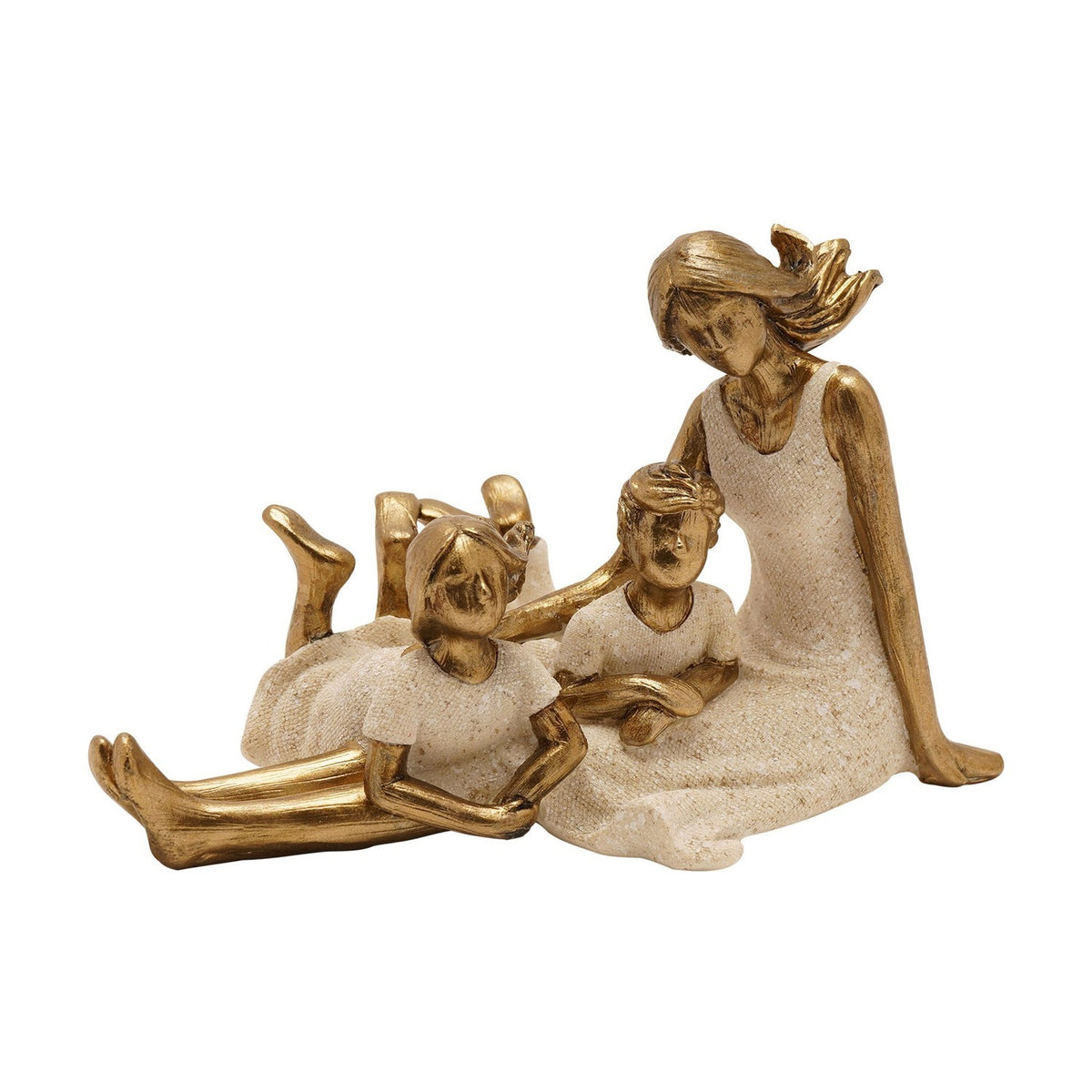 Mum and Children Lying Down Family Figurine - Cream & Gold