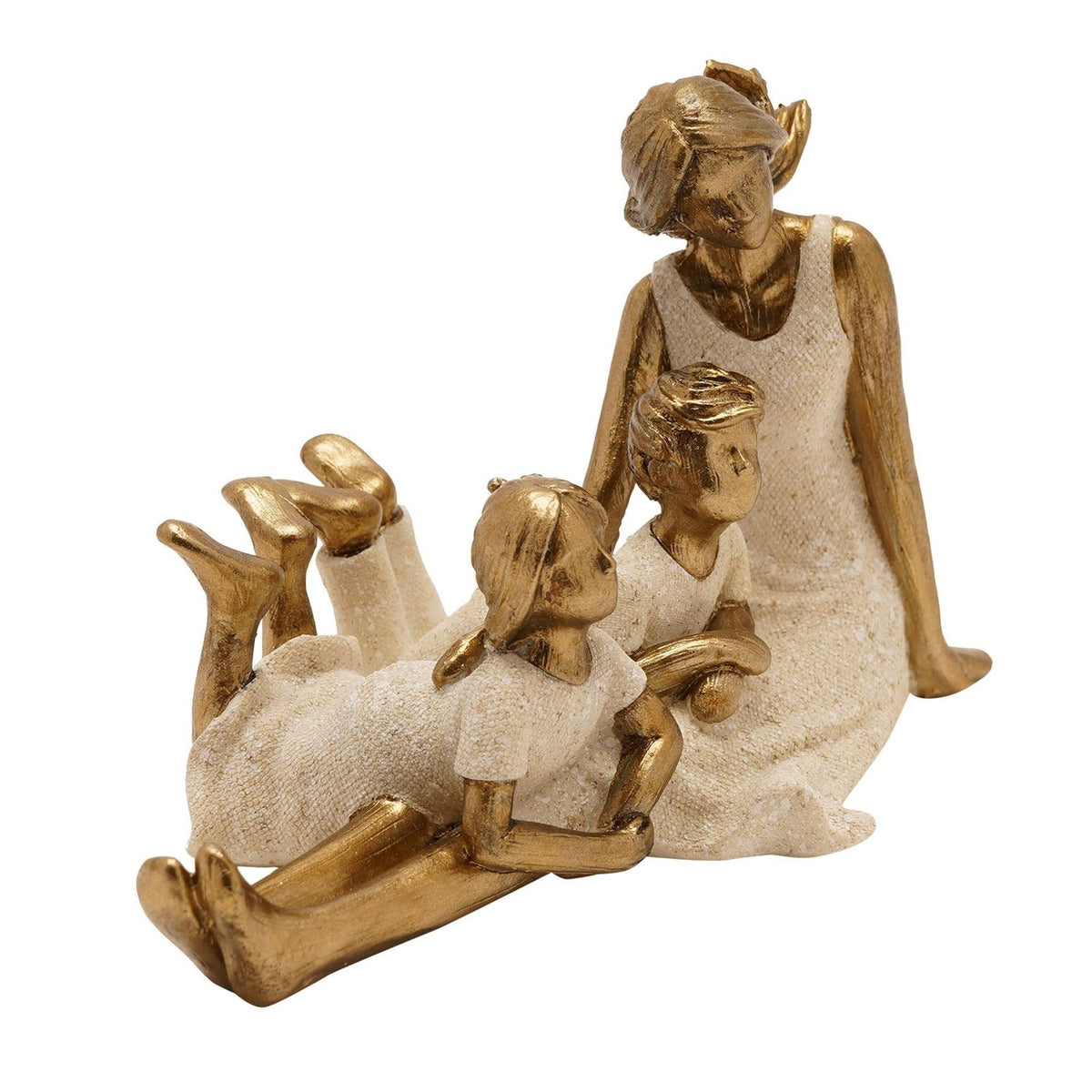 Mum and Children Lying Down Family Figurine - Cream & Gold