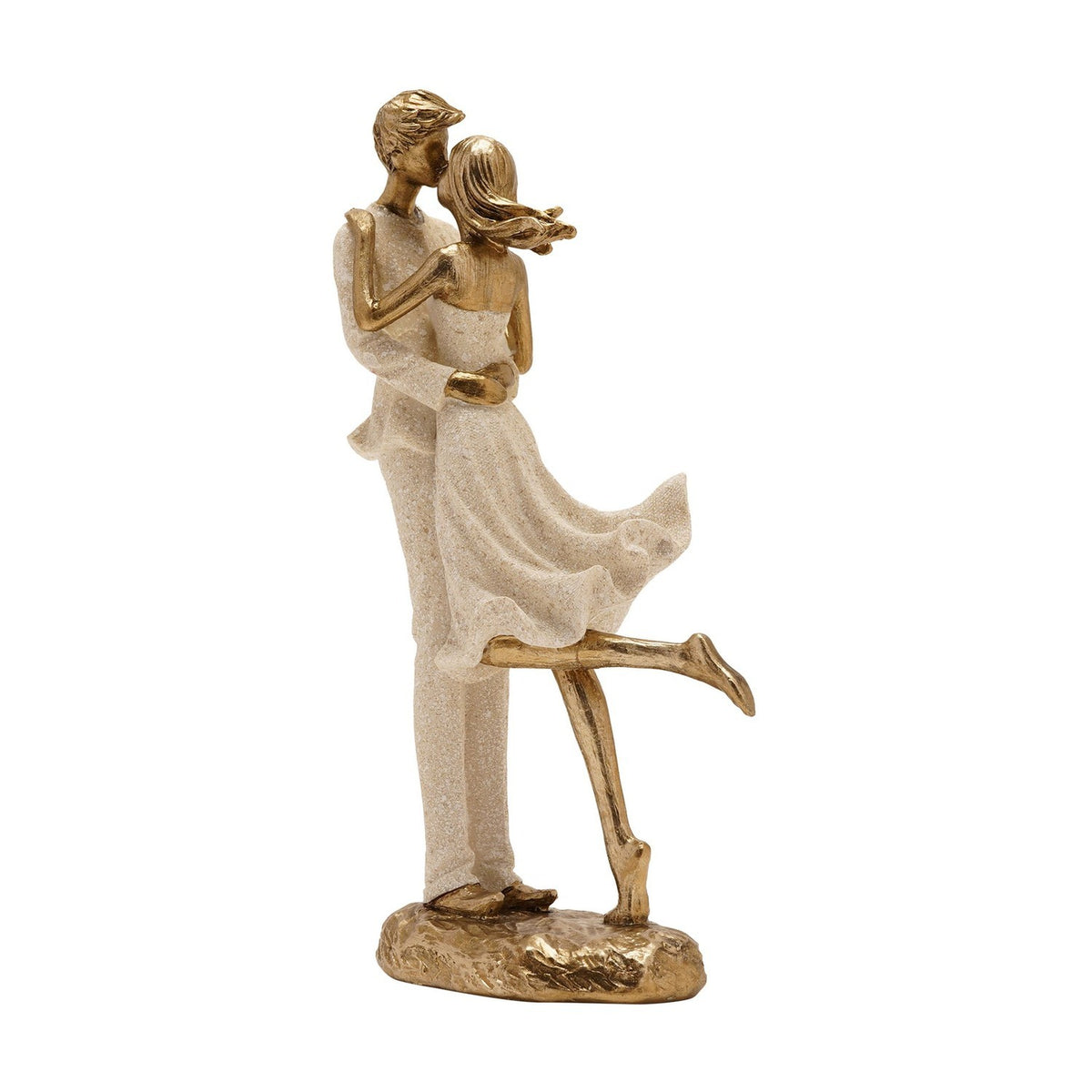 Kissing Couple Resin Figurine with Rock Base - Cream & Gold